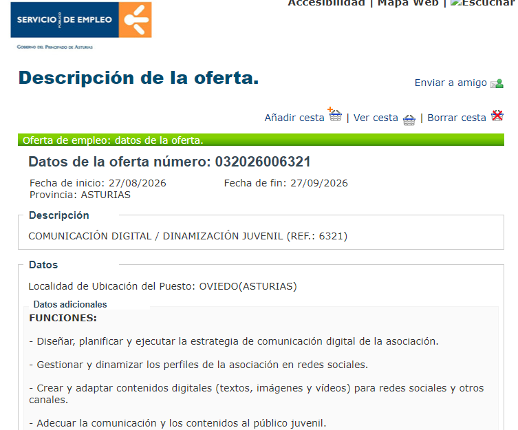 Oferta empleo comunicación Digital y Dinamización Juvenil
